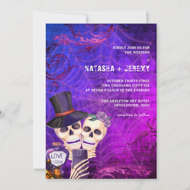 Skull Gothic Halloween Wedding Invitation (Front)