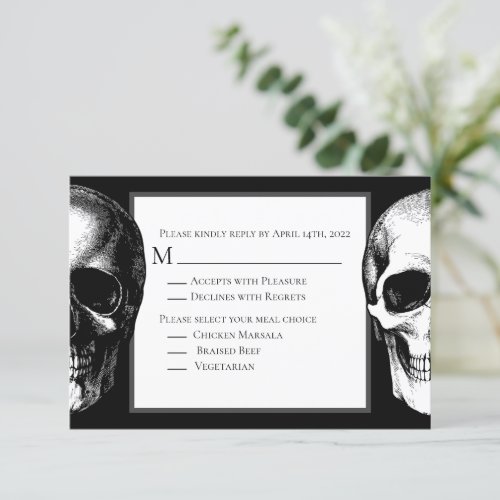 Skull Gothic Halloween Wedding Reply Card