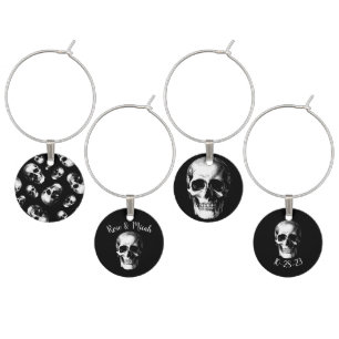 Skull Gothic Halloween Wedding Wine Charms