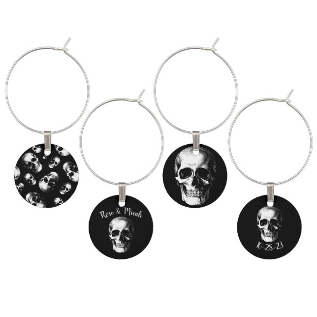 Skull Gothic Halloween Wedding Wine Charms (Staggered)