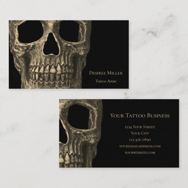 Skull Gothic Macabre Beige Black Tattoo Artist Business Card (Front/Back)