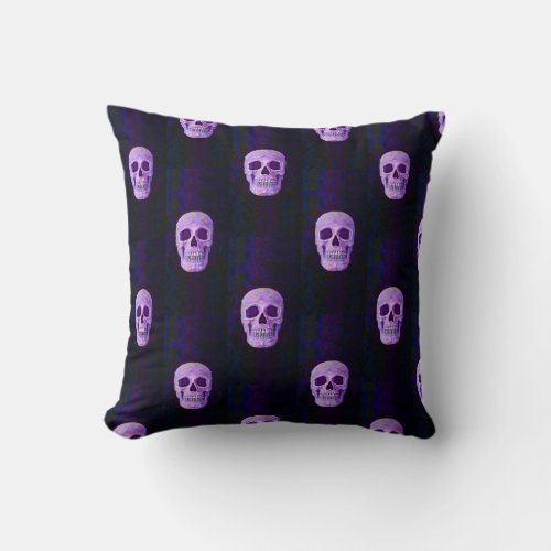 Skull Gothic Neon Purple Blue Day Of The Dead Throw Pillow