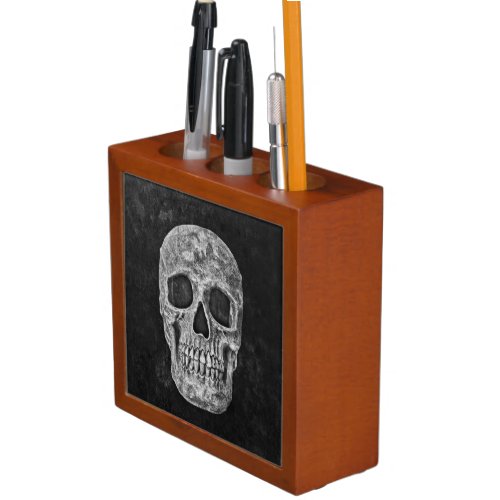 Skull Gothic Old Grunge Black And White Texture Desk Organizer