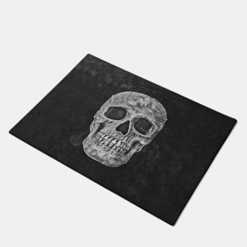 Skull Gothic Old Grunge Black And White Texture Doormat