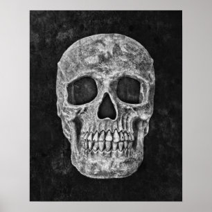 Skull Gothic Old Grunge Black And White Texture Poster
