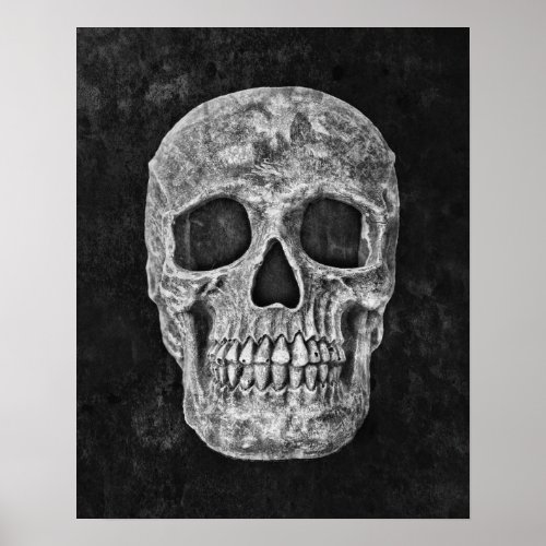 Skull Gothic Old Grunge Black And White Texture Poster