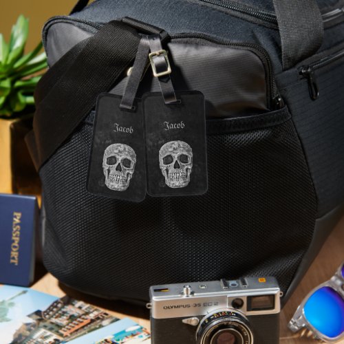 Skull Gothic Old Texture Black And White Grunge Luggage Tag