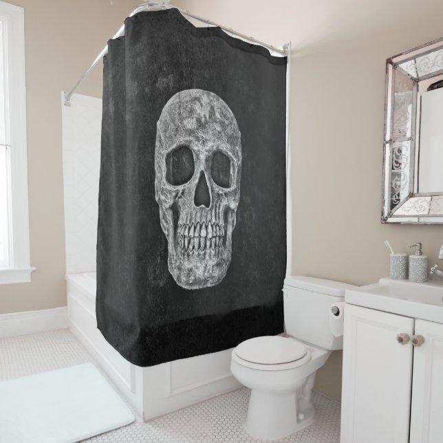 Skull Gothic Old Texture Black And White Grunge Shower Curtain (In Situ)