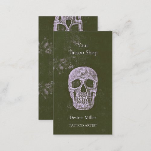 Skull Gothic Olive Green Texture Grunge Tattoo Business Card