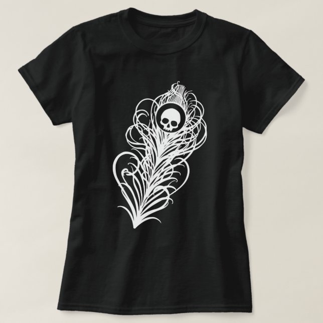 Skull Gothic Peacock Feather T-Shirt (Design Front)
