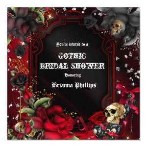 Skull Gothic Red Black Roses Bling Invitation