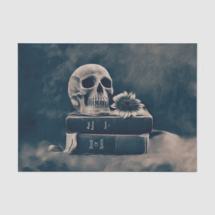 Skull Gothic Vintage Old Books Cyanotype Sunflower Tissue Paper
