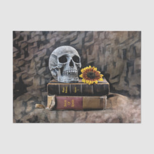 Skull Gothic Vintage Old Books Sunflower Design Tissue Paper