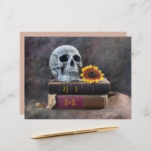 Skull Gothic Vintage Old Books Yellow Sunflower