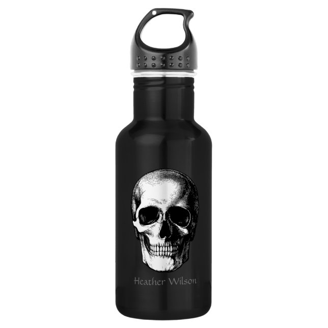 Skull Gothic Water Bottle with Name (Front)