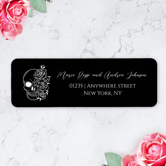 Skull Gothic Wedding Couples Return Address Label (gothic wedding address sticker)