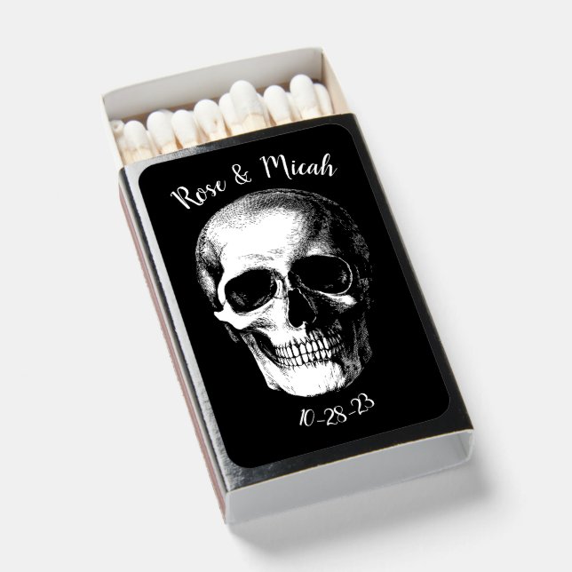 Skull Gothic Wedding Invitation Matchboxes (Front Open)