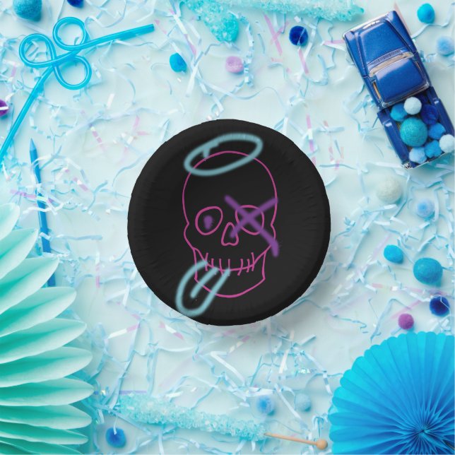 Skull graffiti - Pink, Purple, Blue and Black Paper Bowls (Party)