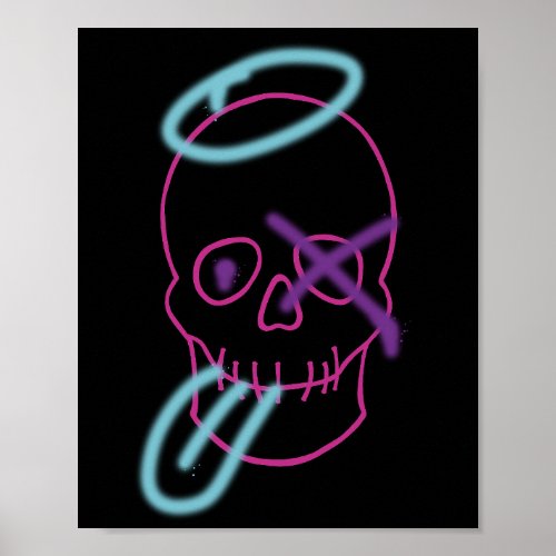 Skull graffiti _ Pink Purple Blue and Black Poster