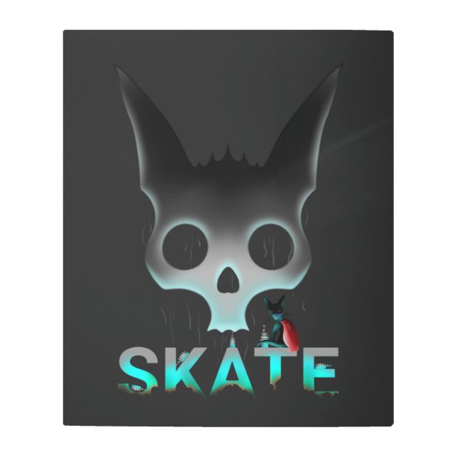 Skull Graffiti Skater Cat Metal Print (Front)