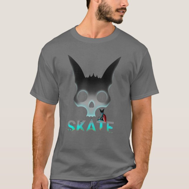 Skull Graffiti Skater Cat T-Shirt (Front)