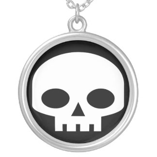 Skull Graphic Block Print Sterling Silver Necklace