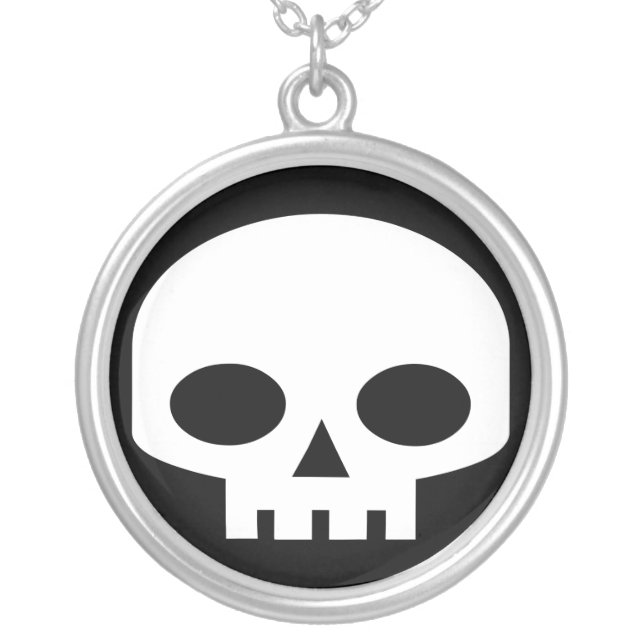 Skull Graphic Block Print Sterling Silver Necklace (Front)