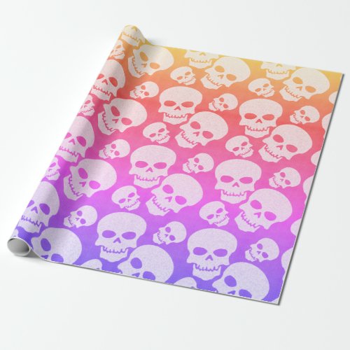 Skull Graphic Pattern Lime Rainbow Wrapping Paper