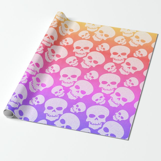 Skull Graphic Pattern Lime Rainbow Wrapping Paper (Unrolled)