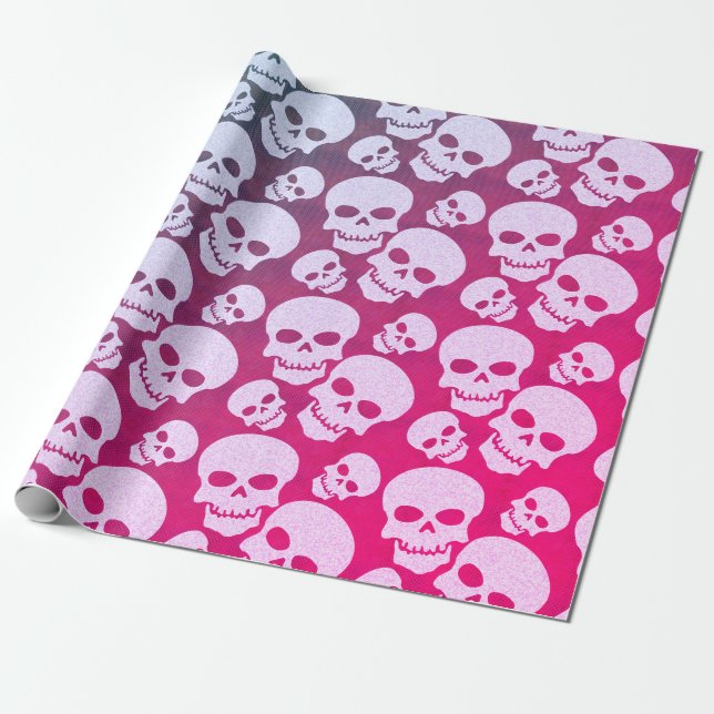 Skull Graphic Pattern pink Wrapping Paper (Unrolled)