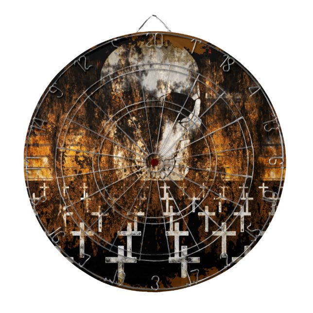 Skull, Graveyard, Grunge, Goth, Creepy Artwork Dartboard With Darts (Front)