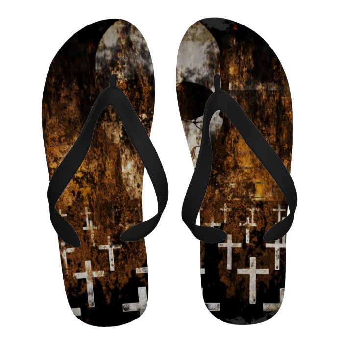 Skull, Graveyard, Grunge, Gothic, Creepy Artwork Flip Flops