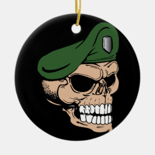 Skull Green Beret Ceramic Ornament