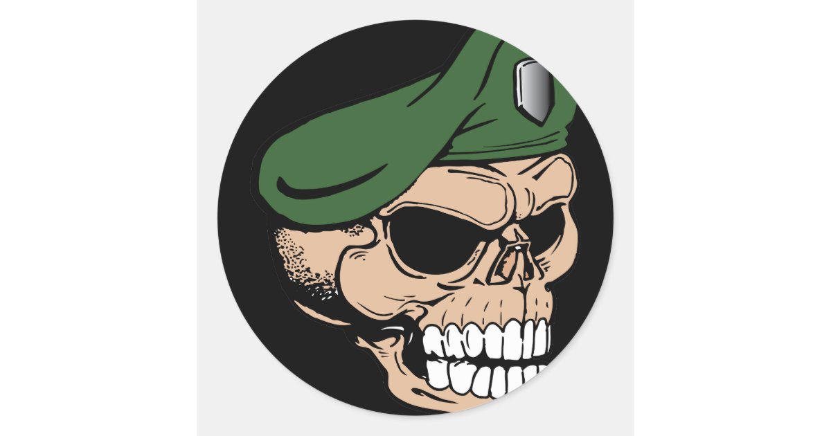 Skull Green Beret Classic Round Sticker | Zazzle.com