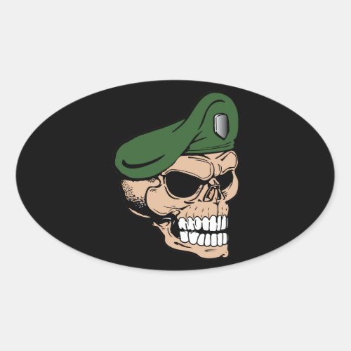 Skull Green Beret Oval Sticker