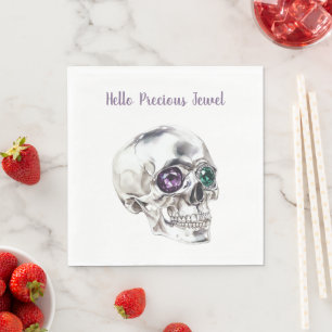 Skull Green Purple Jewels Napkins