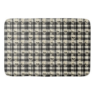 Skull Grid – Macabre Geometry in Monochrome Bath Mat