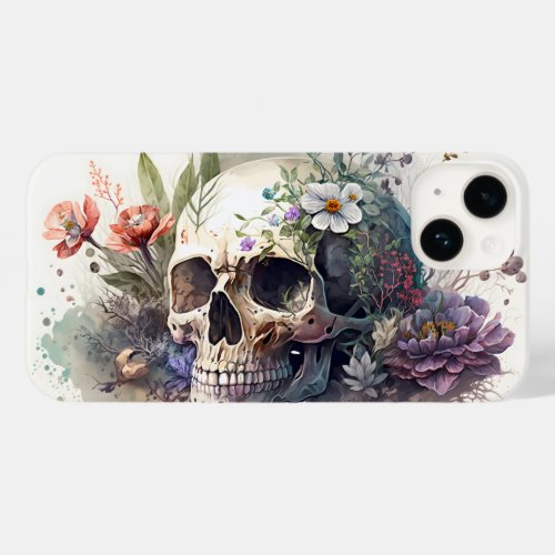 Skull Grunge Aesthetic Floral Watercolor Artwork Case_Mate iPhone 14 Case