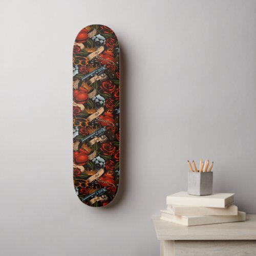 Skull Gun snd Roses Graffiti pattern   Skateboard