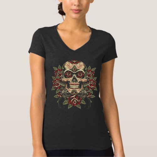 Skull Guns  Roses Dead V_Neck T_Shirt
