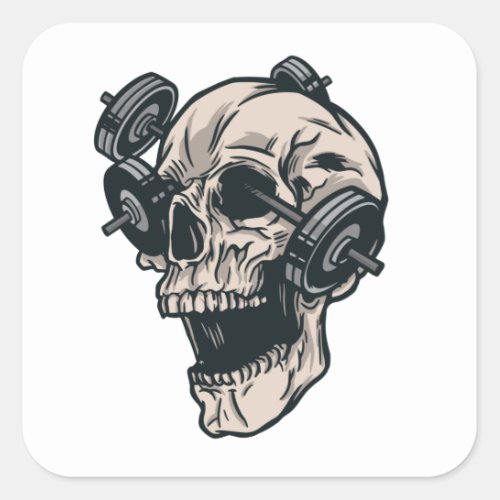 Skull gym design square sticker