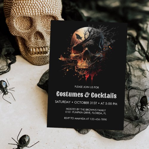 Skull Halloween Cocktails  Costumes Party Invitation