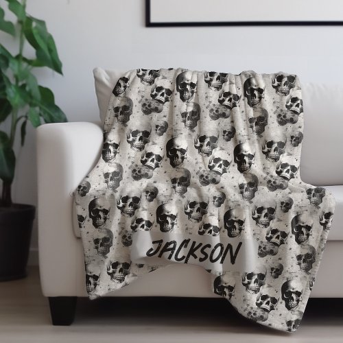 Skull Halloween Custom Name Throw Blanket