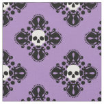 Skull Halloween damask on purple Fabric