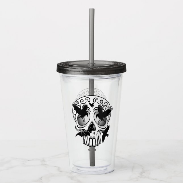 Skull Halloween Decorative Calaveras Acrylic Tumbler (Front)
