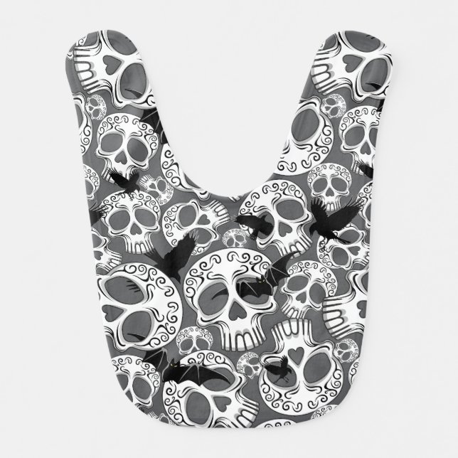 Skull Halloween Decorative Calaveras Baby Bib (Front)