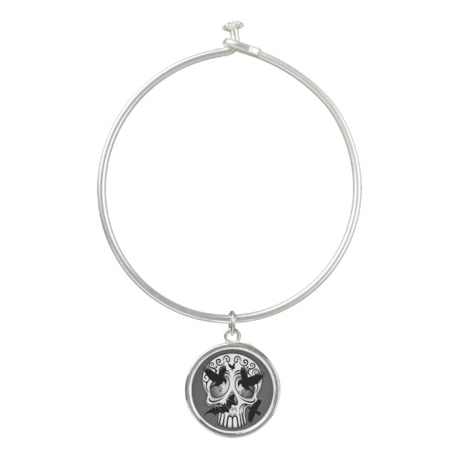 Skull Halloween Decorative Calaveras Bangle Bracelet (Front)