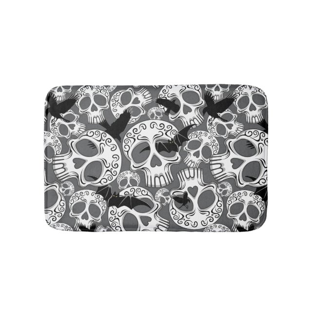 Skull Halloween Decorative Calaveras Bath Mat (Front)