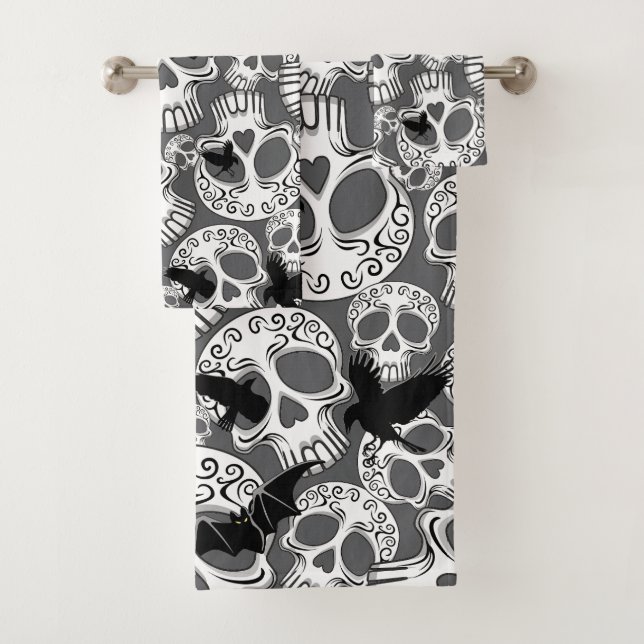 Skull Halloween Decorative Calaveras Bath Towel Set (Insitu)