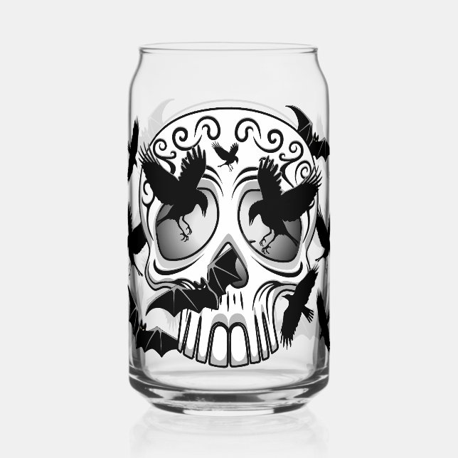 Skull Halloween Decorative Calaveras Can Glass (Front)